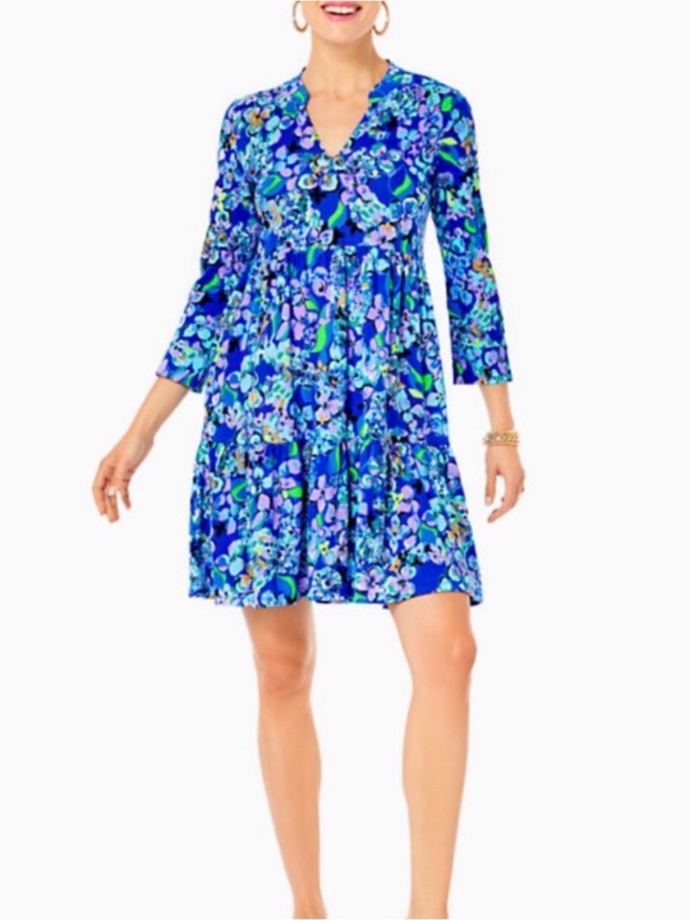 Lilly Pulitzer Alaina dress Sz XL extra large blue 100% cotton floral - Picture 4 of 11